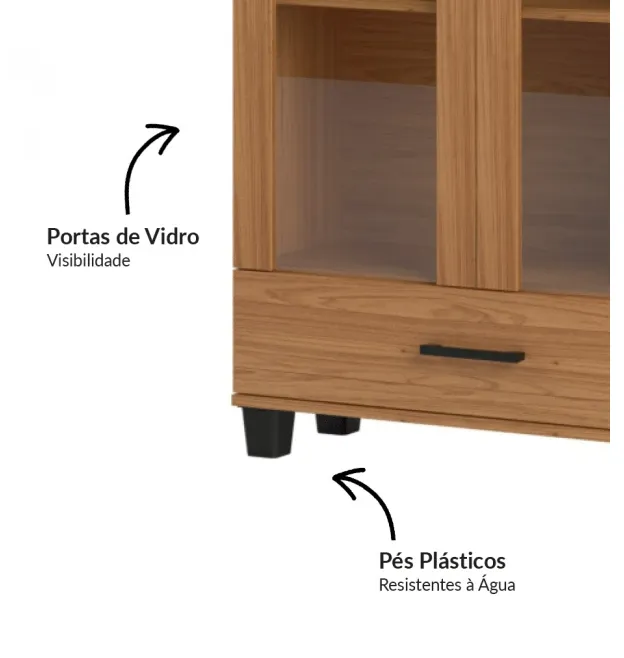 Estante 1 Gaveta 2 Portas Vidro C58